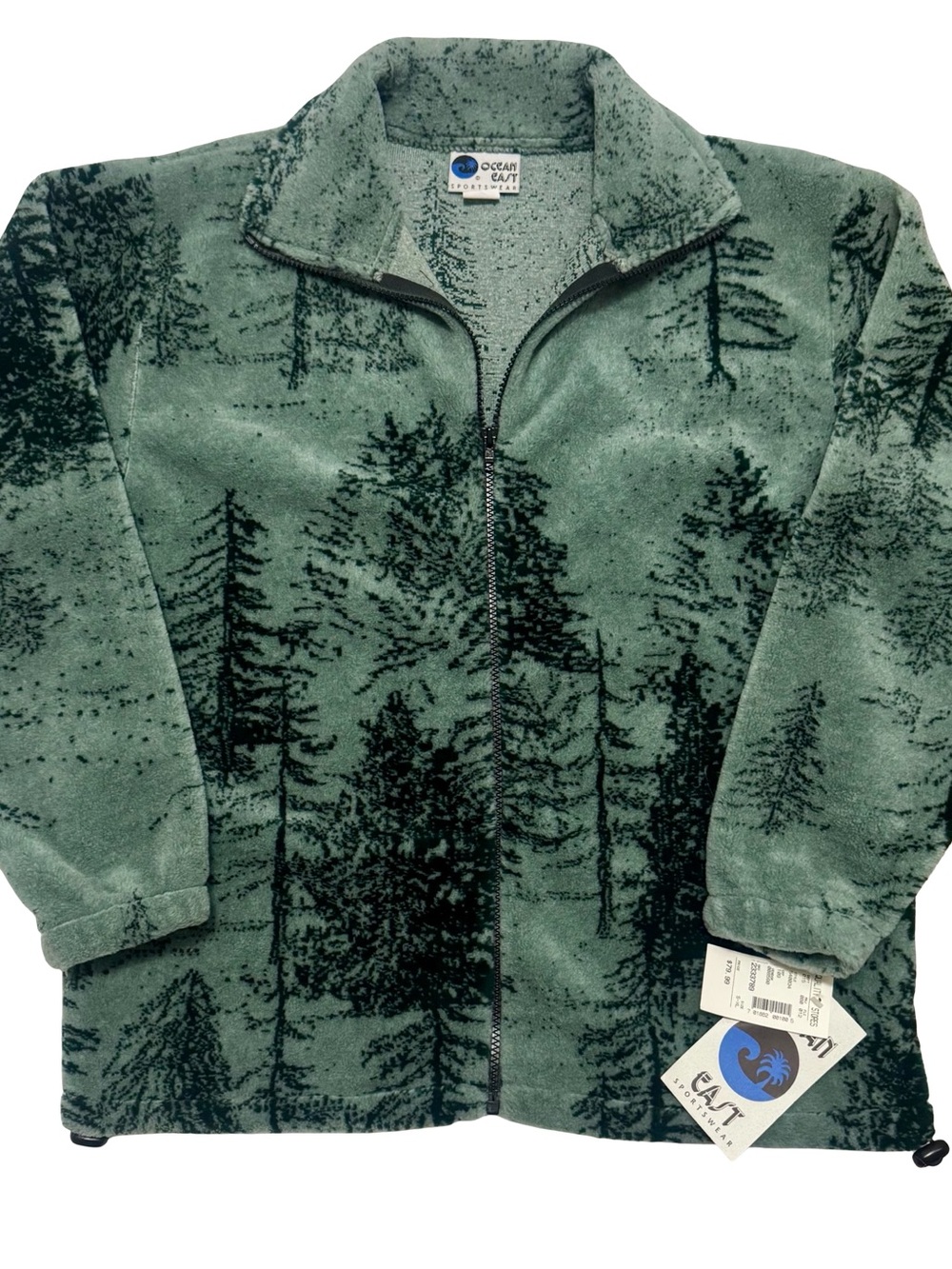 NWT VTG Ocean East Sportswear Men’s Green Tree Print Full Zip Fleece Size S